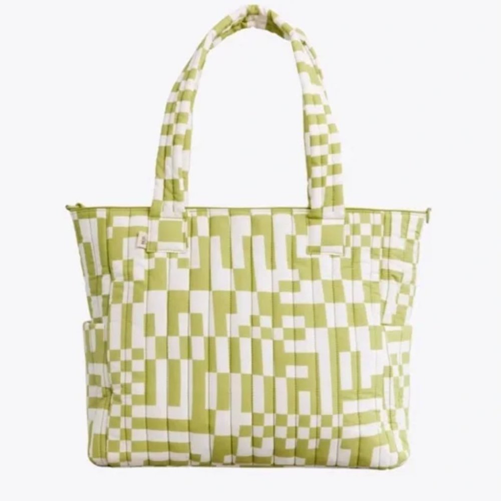 BEIS x Elsa Hosk Quilted Tote Diaper Bag Play Date Checkered Green